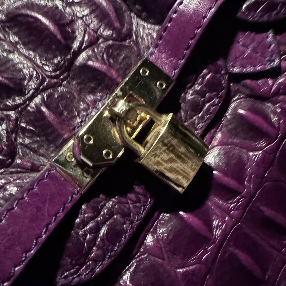 Designer genuine purple crocodile handbag